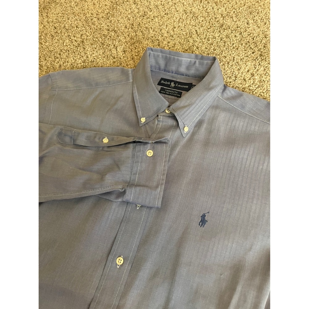 Ralph Lauren Mens Button Down Shirt 15.5 32/33 Blue Yarmouth Herringbone Cotton